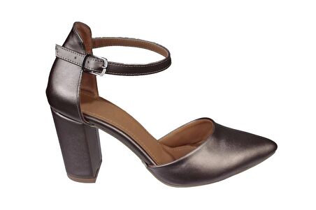 YAZKIŞ Kadın 8cm Parlak Platin Karnıyarık Bilekten Bağlamalı Düğün Nişan Mezuniyet Topuklu Ayakkabı