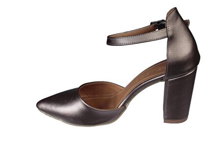 YAZKIŞ Kadın 8cm Parlak Platin Karnıyarık Bilekten Bağlamalı Düğün Nişan Mezuniyet Topuklu Ayakkabı