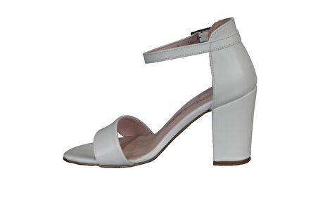 YAZKIŞ Beyaz Cilt 8cm Kalın Topuklu Ayakkabı