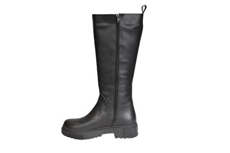 YAZ KIŞ Kadın Siyah Krem 4cm Topuk 35cm Dizboyu Soğuğa Dayanıklı Çizme