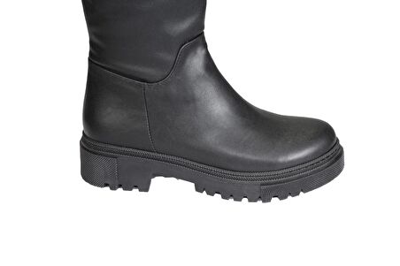 YAZ KIŞ Kadın Siyah Krem 4cm Topuk 35cm Dizboyu Soğuğa Dayanıklı Çizme