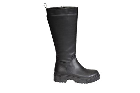 YAZ KIŞ Kadın Siyah Krem 4cm Topuk 35cm Dizboyu Soğuğa Dayanıklı Çizme