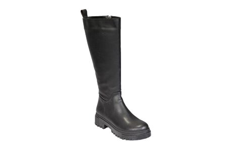 YAZ KIŞ Kadın Siyah Krem 4cm Topuk 35cm Dizboyu Soğuğa Dayanıklı Çizme