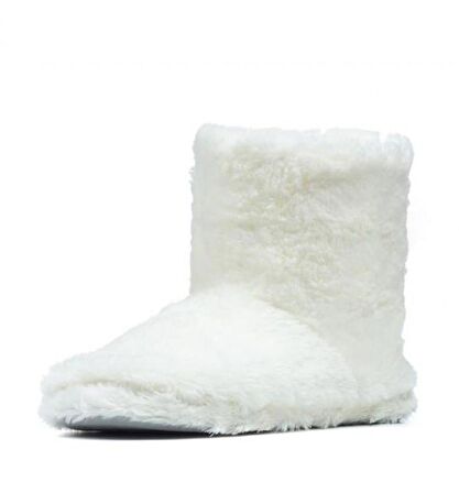Yaz Kış Kadın Pomponlu Krem  Kaymaz Taban İçi Polar Panduf Ev Botu