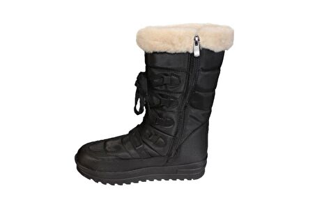 YAZKIŞ Kadın Siyah içi Polar Termo Kaymaz Taban Yandan Fermuarlı Kar Botu