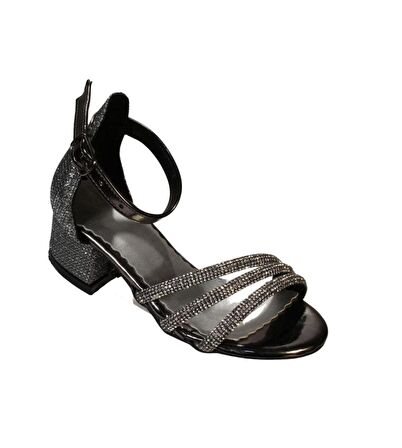 YAZKIŞ Kız Çocuk 26-36  Numaralar Arası 3cm Kalın Topuklu Üzeri 3şeritli Taşlı Düğün Nişan Abiye Ayk