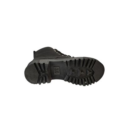 YAZKIŞ Kadın Siyah Mat Cilt Bağcıklı Fermuaralı 14cm Bilekboyu Düz Termo Taban Postal Bot