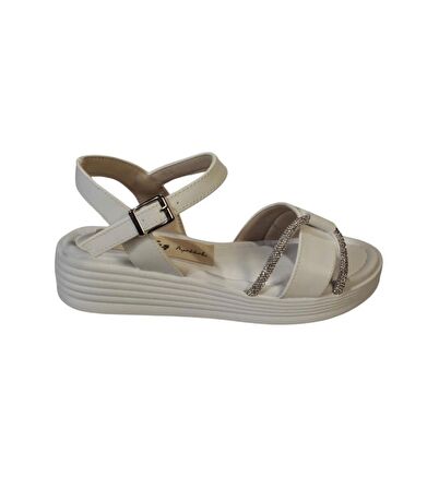 YAZKIŞ Kadın Siyah Beyaz Taşlı 4cm Dolgo Topuk Sandalet