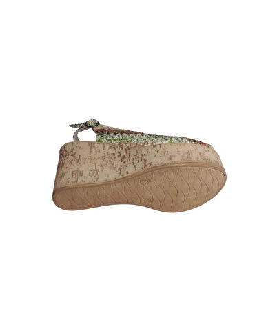 YAZKIŞ Kadın Vizon Krem Üzeri Renkli 10cm Platform 3cm Mantar Taban Sandalet