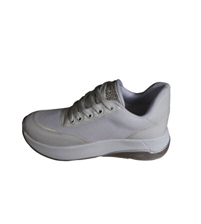 YAZKIŞ Kadın Siyah Beyaz Fileli Yanları ve Dili Taşlı Kalın Taban Fashıon Günlük Spor Ayakkabı