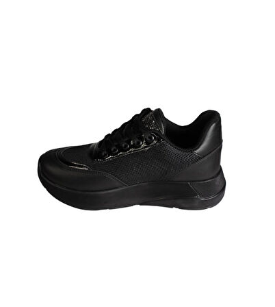 YAZKIŞ Kadın Siyah Beyaz Fileli Yanları ve Dili Taşlı Kalın Taban Fashıon Günlük Spor Ayakkabı