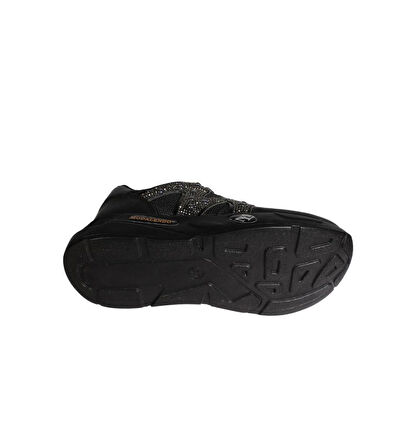 YAZKIŞ Kadın Siyah Beyaz Fileli Yanları ve Dili Taşlı Kalın Taban Fashıon Günlük Spor Ayakkabı