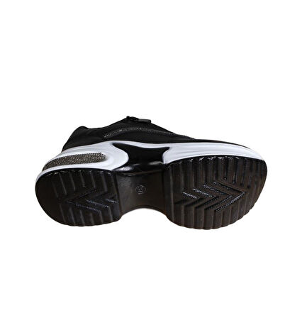 YAZKIŞ Kadın Siyah Beyaz cilt Tabanı Taşlı Yandan Fermuarlı Bağcıklı Fashıon Günlük Spor Ayakkabı