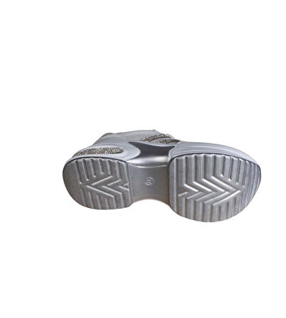 YAZKIŞ Kadın Siyah Beyaz Bej Simli Taşlı 5cm Kalın Taban Fashıon Günlük Spor Ayakkabı