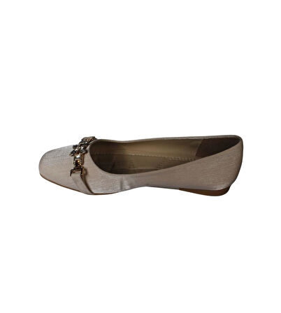 YAZKIŞ Kadın Ten Saten Parlak Kumaş Üzeri tokalı Babet