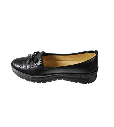 YAZKIŞ Kadın Siyah Krem Cilt Comfort Taban Üzeri Tokalı Babet