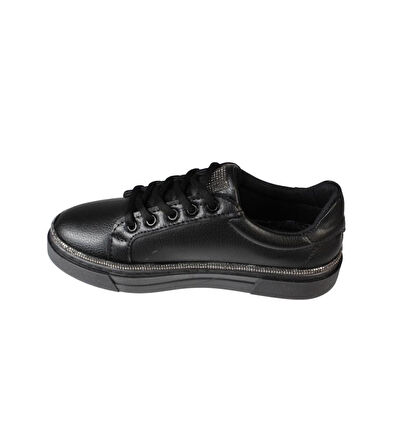 YAZKIŞ Kadın Siyah beyaz Cilt Yanları ve Dilleri Taşlı Sneaker Spor Ayakkabı