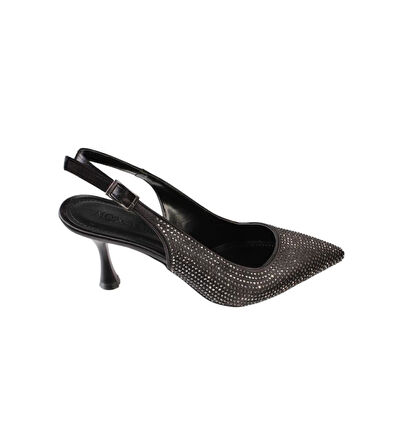 YAZKIŞ Kadın Siyah Gümüş Üzeri Full Taş Önü Sivri Arkası Açık 8cm İnce topuk Ayakkabı