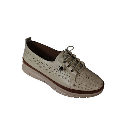 YAZKIŞ Kadın Siyah Krem Cilt Delikli Dil Kısmı Taşlı Üzeri Lastik Bağcık Comfort Taban Ayakkabı