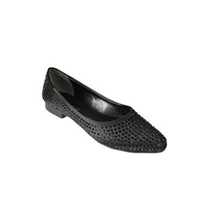 YAZKIŞ Kadın Gümüş Siyah Düz Taşlı Babet