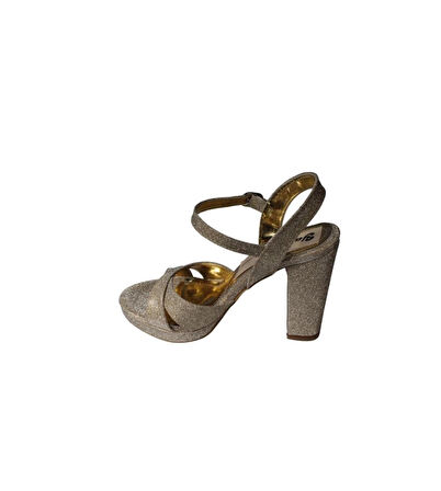 YAZKIK Kadın Siyah Gümüş Altın Simli Çapraz Bantlı 12cm Kalın Topuk 2cm Platformlu Abiye Ayakkabı