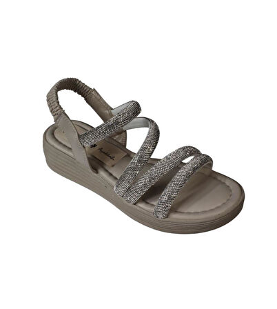 YAZKIŞ Kadın Siyah Krem Beyaz Roz Üzeri Taş Bant Atkılı 4cm Kalın Taban Arkası Lastikli Sandalet