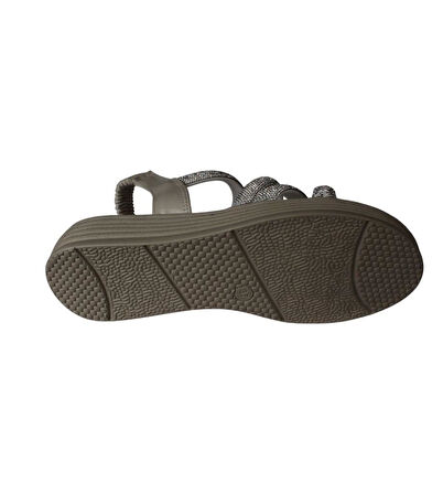 YAZKIŞ Kadın Siyah Krem Beyaz Roz Üzeri Taş Bant Atkılı 4cm Kalın Taban Arkası Lastikli Sandalet