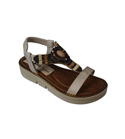 YAZKIŞ Kadın Siyah Ten Taşlı Lastikli Rahat Taban Sandalet Topuk Boyu 4cm