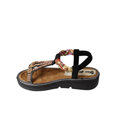 YAZKIŞ Kadın Siyah Ten Taşlı Lastikli Rahat Taban Sandalet Topuk Boyu 4cm