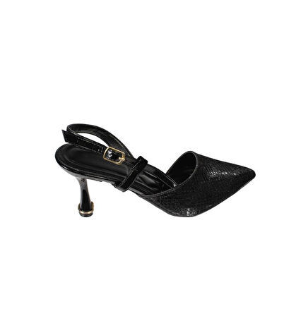 YAZKIŞ Kadın Siyah Gümüş Altın Parlak Petek Malzeme 8cm Kadeh topuk Önü Sivri Arkası Açık Fantazi Ayakkabı