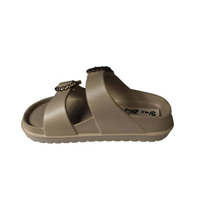 YAZKIŞ Kadın Beyaz Siyah Bej Taşlı Tokalı Çift Bantlı Pvc Deniz Havuz Plaj Bahçe GündelikTerlik