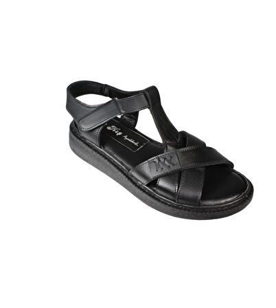 YAZKIŞ Kadın Siyah Cilt Hakiki Deri Çapraz bnatlı yumuşak Taban Sandalet