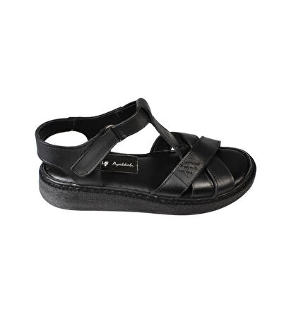 YAZKIŞ Kadın Siyah Cilt Hakiki Deri Çapraz bnatlı yumuşak Taban Sandalet