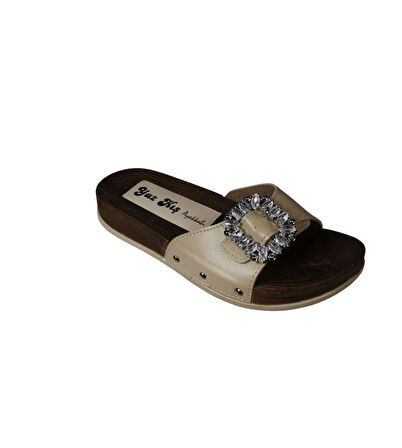 YAZKIŞ Kadın Siyah Bej Kırmızı Tek Taş Tokalı Mantar taban Terlik