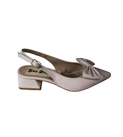 YAZKIŞ Kadın Siyah Ten Kumaş Üzeri Fiyonklu 4cm Kalın Topuk Arkası Açık Ayakkabı