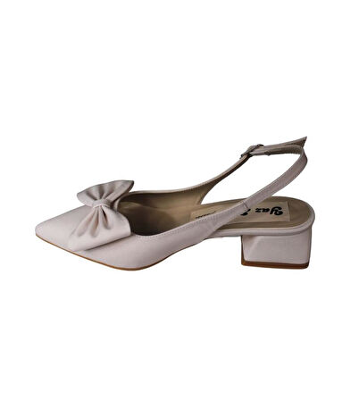 YAZKIŞ Kadın Siyah Ten Kumaş Üzeri Fiyonklu 4cm Kalın Topuk Arkası Açık Ayakkabı