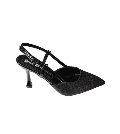 YAZKIŞ Kadı Gümüş Altın Siyah İnce 8cm Topuklu Önü Kapalı Arkası Açık Abiye Düğün Ayakkabısı