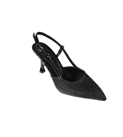 YAZKIŞ Kadı Gümüş Altın Siyah İnce 8cm Topuklu Önü Kapalı Arkası Açık Abiye Düğün Ayakkabısı