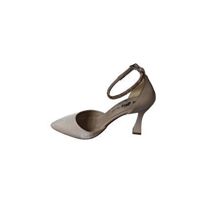 YAZKIŞ Kadın Saten Ten Gümüş Siyah Bilekden Bağlama 9cm Şamdan Topuk Sivri Burun Abiye Ayakkabı