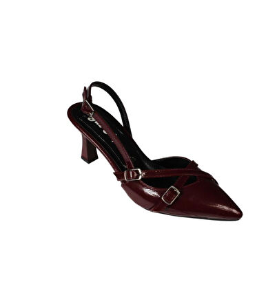YAZKIŞ Kadın Gümüş Saten Bordo Rugan Üstü Toklaı Burnu Sivri 7cm İnce Topuklu  Stiletto Ayakkabı