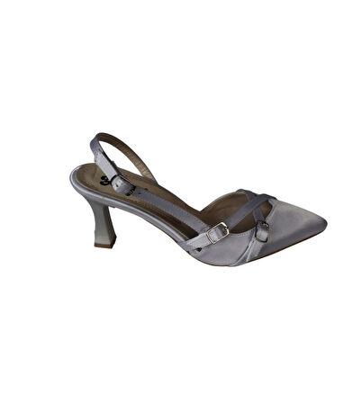 YAZKIŞ Kadın Gümüş Saten Bordo Rugan Üstü Toklaı Burnu Sivri 7cm İnce Topuklu  Stiletto Ayakkabı