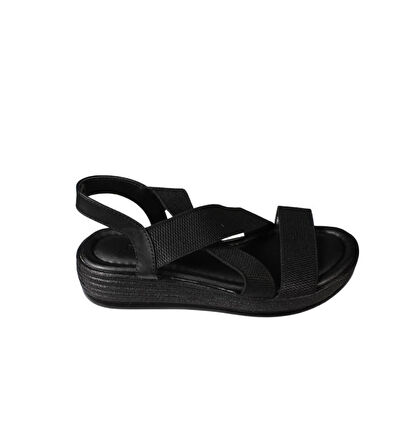 YAZKIŞ Kadın Siyah Ten Çapraz Lastik Bantlı 4cm Rahat Taban Sandalet
