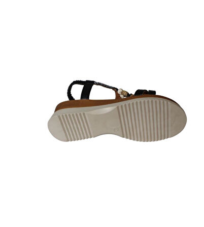 YAZKIŞ Kadın Siyah Ten Üzeri Çapraz Bantlı Taşlı Bileği Lastikli 5cm Dolgu Rahat Taban Sandalet