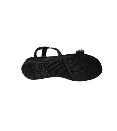 YAZKIŞ Kadın Siyah Ten Üzeri Taşlı Bileği Lastikli 4cm  Rahat Taban Sandalet