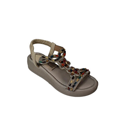 YAZKIŞ Kadın Siyah Ten Üzeri Taşlı Bileği Lastikli 4cm  Rahat Taban Sandalet