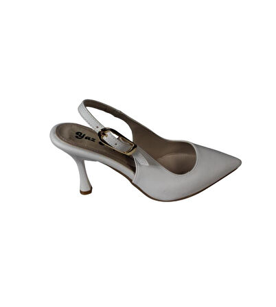 YAZKIŞ Kadın Beyaz Siyah 9cm Arkası Açık Abiye Ayakkabı