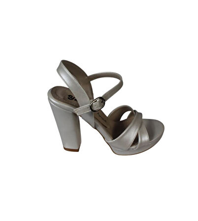 YAZKIŞ Kadın Siyah Gümüş saten Çapraz Bantlı 10cm Kalın Topuk 3 cm Pltform Topuklu Abiye Ayakkabı