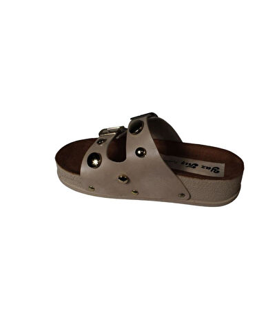 YAZKIŞ Kadın Siyah Ten Cilt Üzeri Altın Detaylı Çift Bantlı Geniş Taraklı 4cm Rahat Taban Terlik