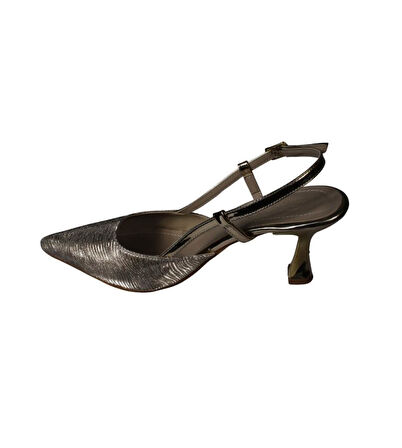 YAZKIŞ Kadın  Altın Parlak Petek Malzeme 8cm Kadeh topuk Önü Sivri Arkası Açık Fantazi Ayakkabı