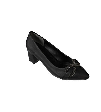 YAZKIŞ Kadın Siyah Gümüş Saten Kumaş Üzeri Tokalı 5cm kalın Taban Abiye Ayakkabı